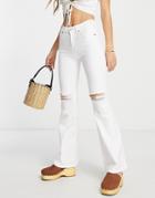 Dr Denim Macy High Waisted Ripped Knees Flare Jeans In White