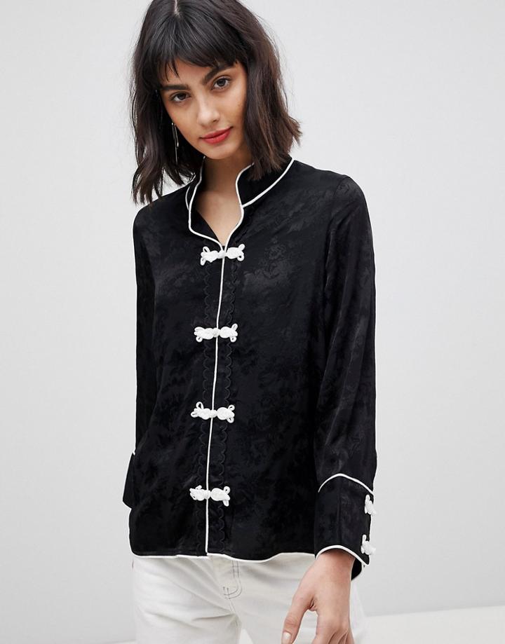 Vero Moda Jacquard Blouse With Frogties - Black