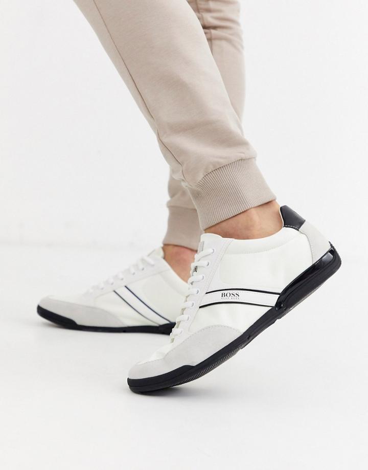 Boss Saturn Low Suede Trim Sneakers In White