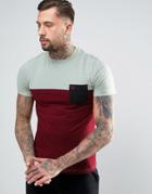 Fred Perry Color Block T-shirt With Pocket In Green - Green
