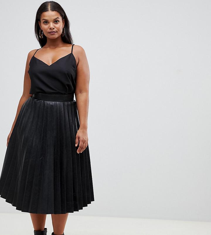 Outrageous Fortune Plus Pleated Pu Midi Skirt In Black - Black