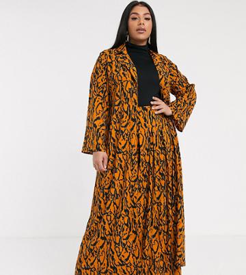 Verona Curve Maxi Duster Jacket In Abstract Print-orange