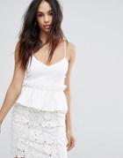 Missguided Gathered Peplum Frill Top - White