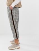 Asos Design Drop Crotch Tapered Smart Pants In Check With Velvet Side Stripe-brown
