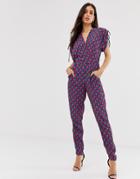 Closet Ruched Sleeve Wrap Jumpsuit-navy