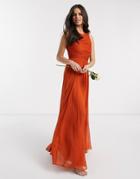 Asos Design Bridesmaid Maxi Dress With Soft Pleated Bodice-orange