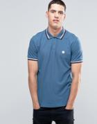Pretty Green Polo Shirt With Twin Tip In Slim Fit Blue - Blue