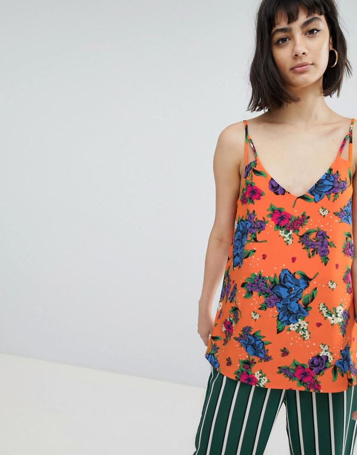 River Island Floral Print Cami Top-orange