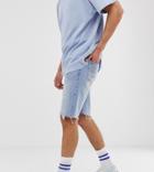Reclaimed Vintage Inspired Denim Shorts With Raw Hem In Blue - Blue
