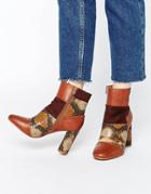 Truffle Collection Alice Patchwork Heeled Ankle Boots - Brown Multi