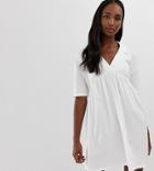 Asos Design Tall Oversized Smock Dress With Collar-white