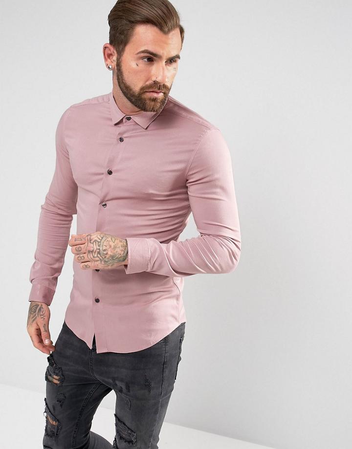 Asos Skinny Viscose Shirt In Dusty Rose - Pink