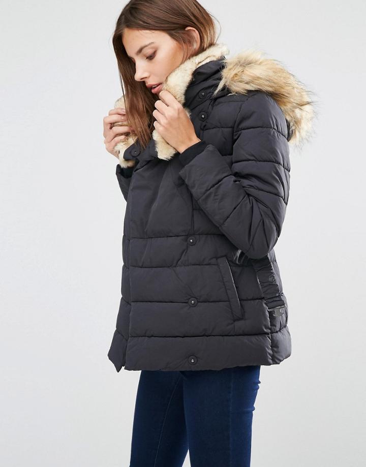 Warehouse Short Luxe Padded Parka - Black