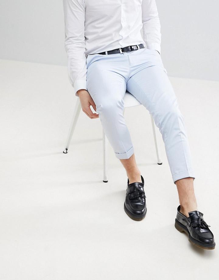 Asos Wedding Skinny Crop Smart Pants In Light Blue Cotton Sateen - Blue