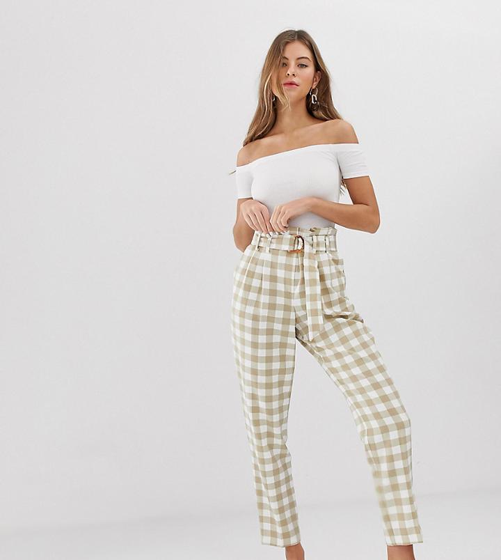 Miss Selfridge Paperbag Pants In Check-beige