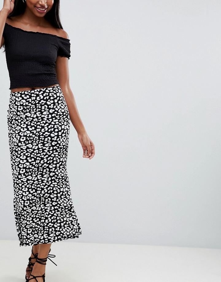 Asos Design Kickflare Midi Skirt In Mono Leopard Print - Multi