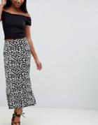 Asos Design Kickflare Midi Skirt In Mono Leopard Print - Multi