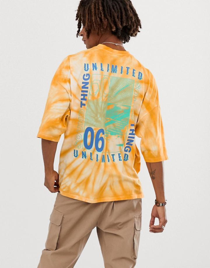 Asos Design Oversized T-shirt With Heavy Tie Dye And Large Back Print - Orange