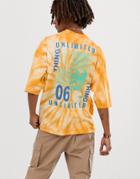 Asos Design Oversized T-shirt With Heavy Tie Dye And Large Back Print - Orange