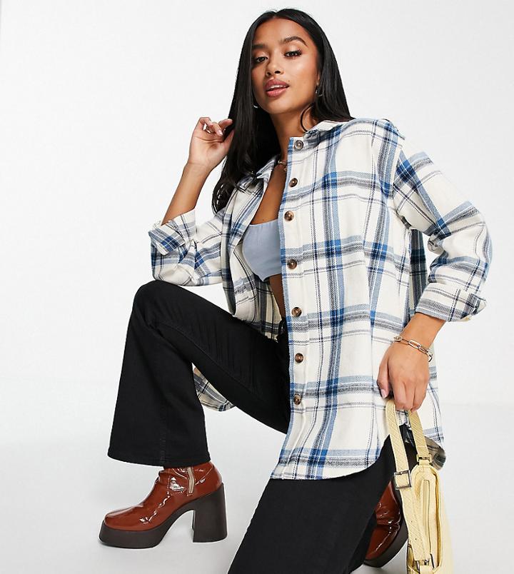 New Look Petite Brushed Check Shirt In Blue-blues