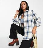 New Look Petite Brushed Check Shirt In Blue-blues