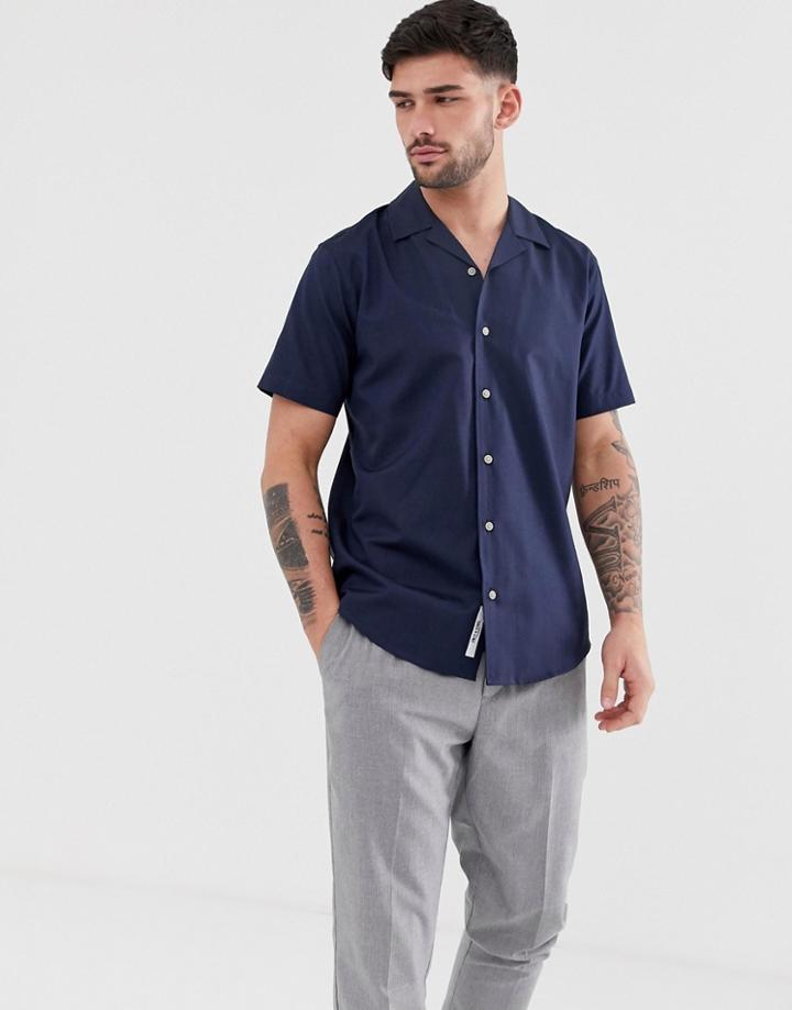 Only & Sons Oxford Shirt With Revere Collar In Navy - Navy