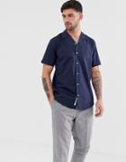 Only & Sons Oxford Shirt With Revere Collar In Navy - Navy