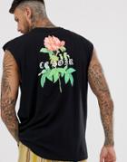 Asos Design Organic Cotton Oversized Tank With Back Rose And Text Print-black