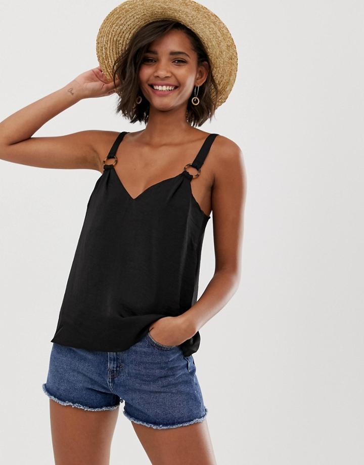 Asos Design Cami With Ring Detail-black
