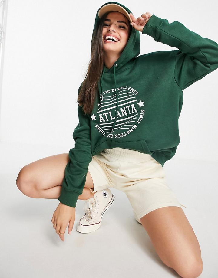 Daisy Street Oversized Hoodie With Atlanta Print-green
