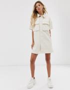Asos Design Denim Boxy Shirt Dress In Ecru-white