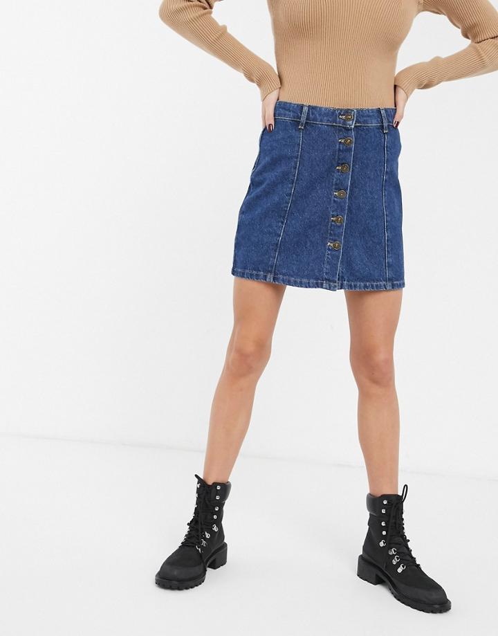 Only Button Through Denim Skirt-blues