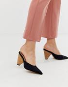Qupid Wood Detail Heeled Shoes - Black