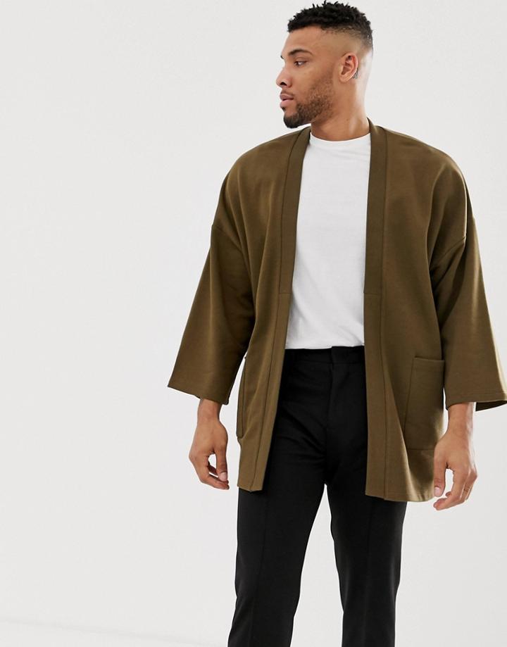 Asos Design Jersey Kimono Cardigan In Brown - Brown