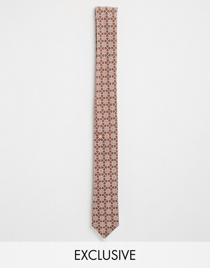 Reclaimed Vintage Floral Skinny Tie - Brown