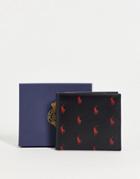 Polo Ralph Lauren Leather Bifold Wallet In Black With All Over Red Logo