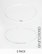 Asos Curve Pack Of 2 Fine Open Bangle Bracelets - Silver