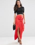 Asos Maxi Skirt With Twist Knot - Red