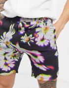 Asos Design Shorter Shorts In Abstract Floral Print-navy