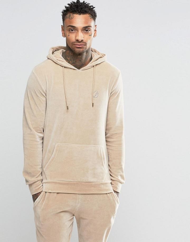 Criminal Damage Velour Hoodie - Beige