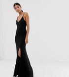 Asos Design Tall Mixed Fabric Maxi Dress With Split - Black