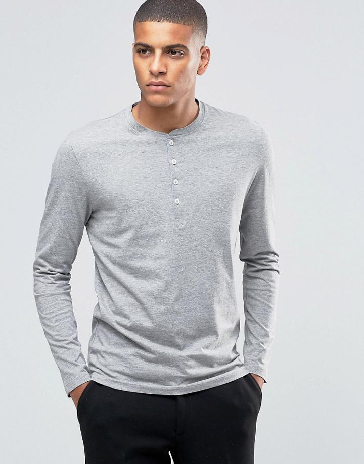 Selected Homme Grandad Long Sleeve Top - Light Gray