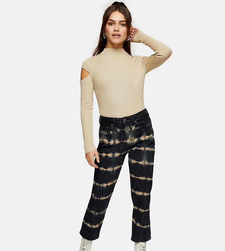 Topshop Petite Straight Tie-dye Jeans In Black
