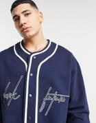 Asos Dark Future Oversized Baseball Sweatshirt With Chest And Back Embroidery In Navy-white