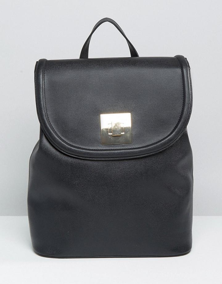 Asos Curved Backpack With Metal Lock - Black