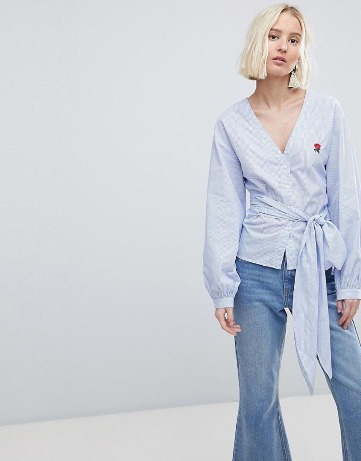 Vero Moda Balloon Sleeve Embroidered Shirt - Multi