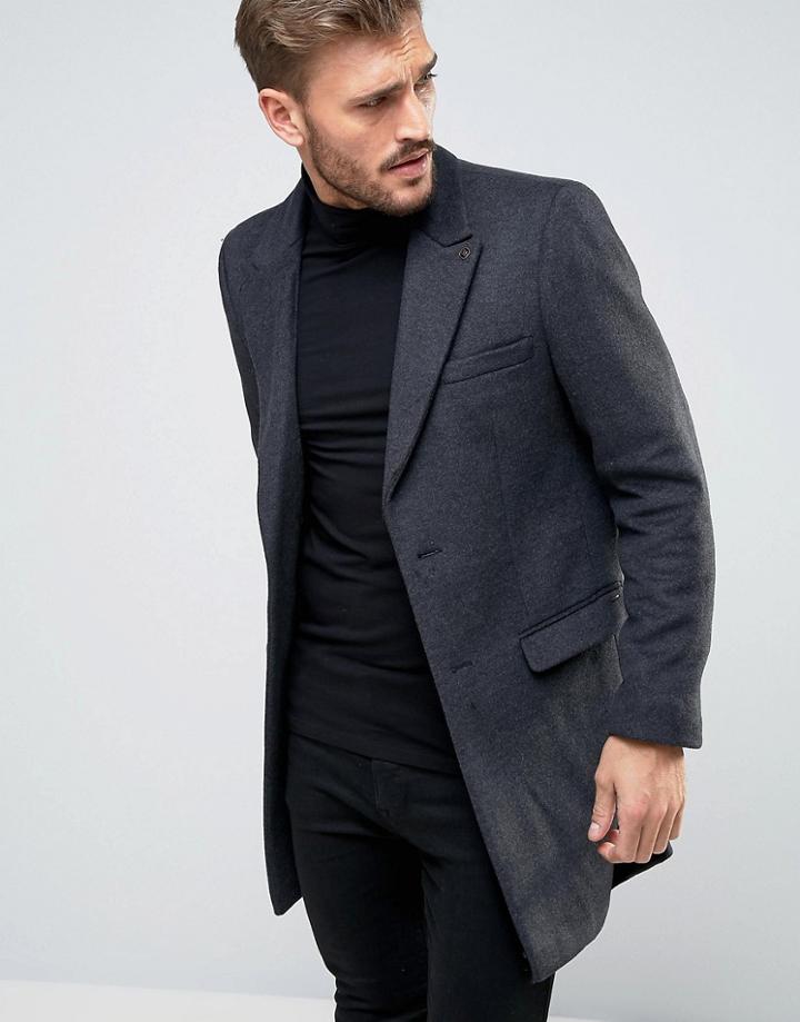 Scotch & Soda Long Wool Overcoat - Gray