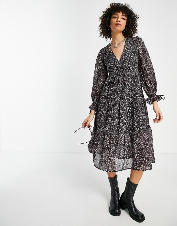 Violet Romance V Neck Midi Dress In Ditsy Floral Print-multi