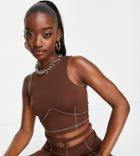 Asyou Seam Detail Racer Crop Top In Brown - Part Of A Set-black