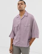 Asos Design Oversized Viscose Shirt With Half Sleeve In Lilac - Pink